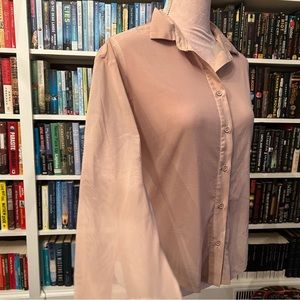 Brand new sheer see through beige button-up shirt with tags